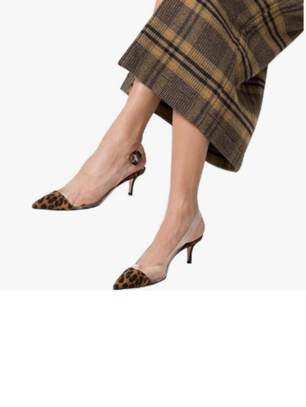 XYD Leopard-suede Transparent Slingback Kitten Heels Pumps Pointed Toe Sandals